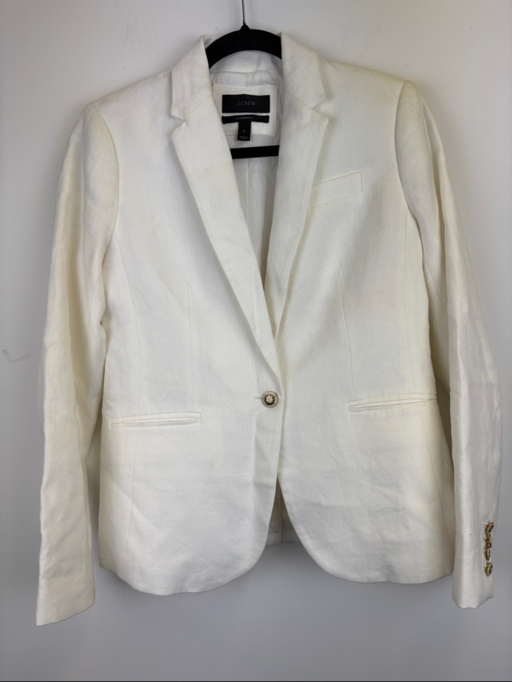 J. Crew Campbell Blazer White Linen Nautical Jacket Women's size 2